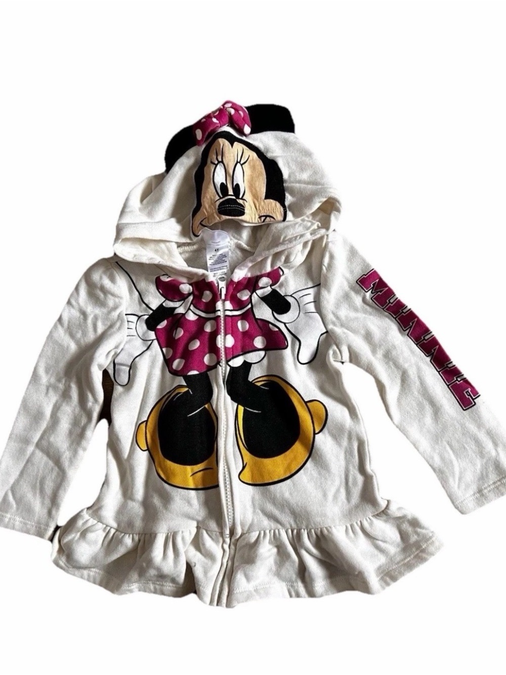 Disney Minnie Mouse beige zip up hoodie for girls with ears, size 4T